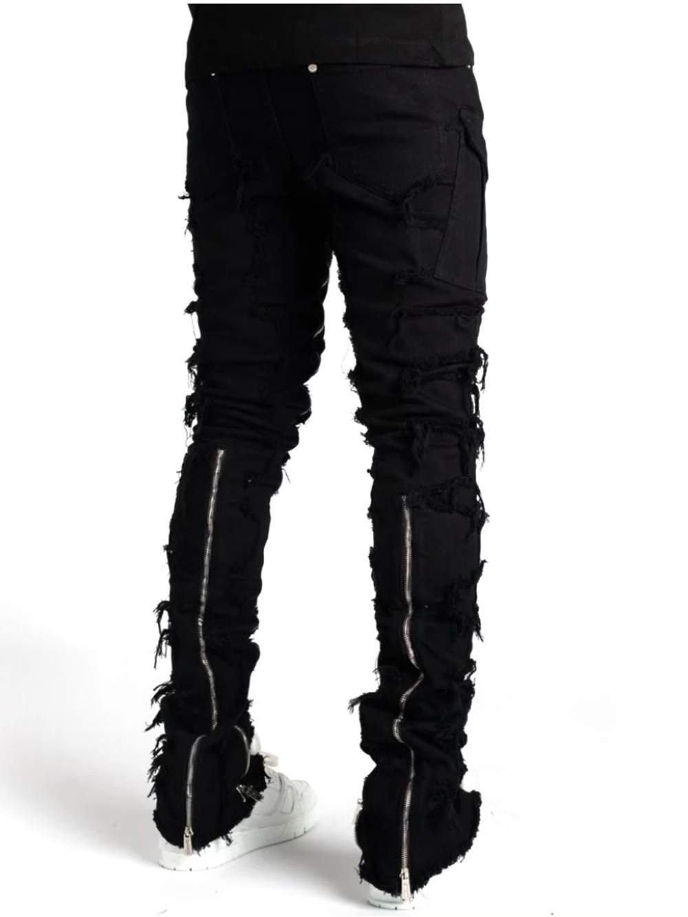 Guapi Men’s 30 Stacked Black Obsidian Distressed Jeans Zippers Relaxed Straight - Picture 2 of 12